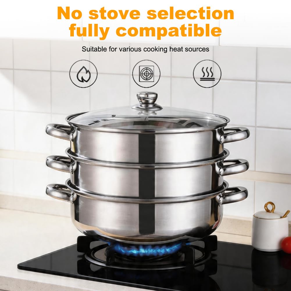 Steamer per cucinare, vaporizzatore in acciaio inox (diametro 28 cm, 4 piani)