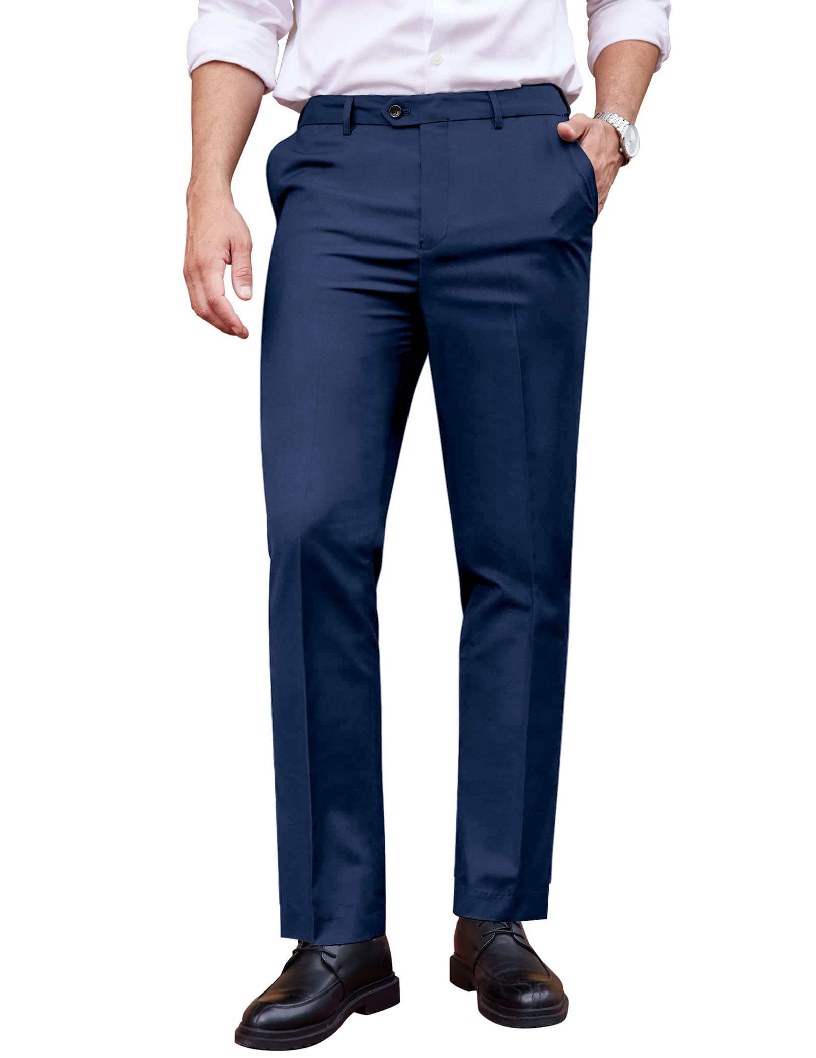COOFANDY Men's Classic Fit Dress Pants Flat Front Straight Formal Pants Wrinkle Free Expandable Waist Suit Pants