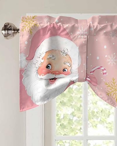 Miniatura 3 de RisQiten Cortinas de Navidad con cenefa de amarre para ventanas, cortinas de invierno con copos de nieve, cortinas de cocina, cortinas de ventana