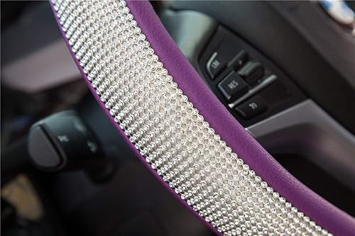 Miniatura 32 de Funda para volante de piel con diamantes de imitación brillantes, ajuste universal de 15 pulgadas, protector de volante de automóvil para mujeres