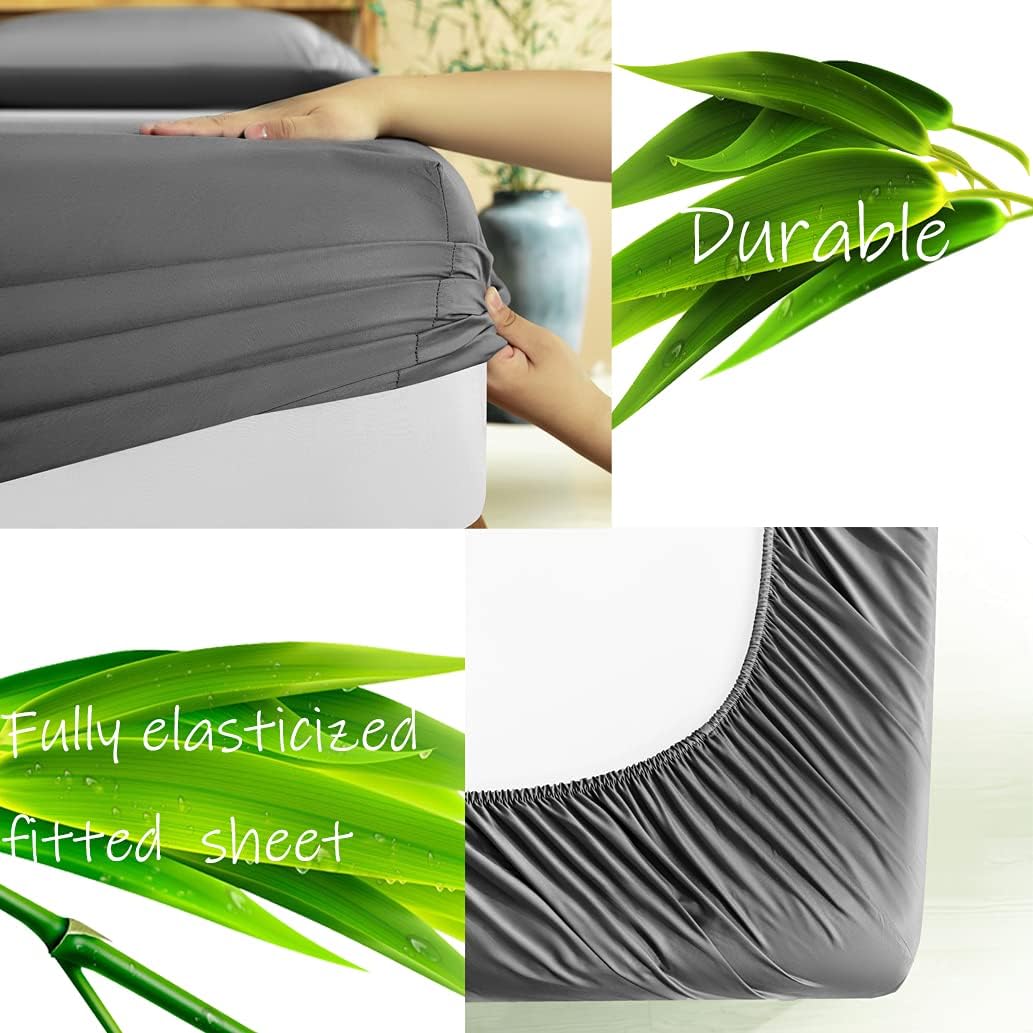 LBRO2M 100% Bamboo Bed Sheet Queen Size 4 Piece Set,Cooling 1800 Thread Count Sheet,16 Inches Deep Pocket,Bedding Super Soft Silky Smooth,Comfortable,Cool,Dark Grey : Home & Kitchen