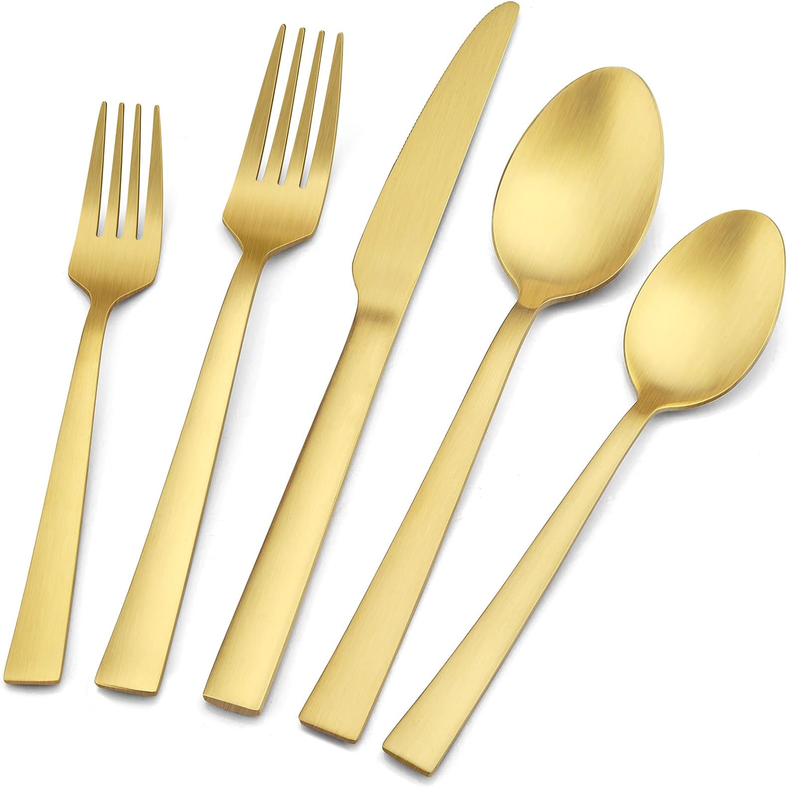 E-far 40-Piece Matte Gold Silverware Set, Stainless Steel Flatware Set Service for 8, Metal Cutlery Eating Utensils Tableware Includes Forks/Spoons/Knives, Square Edge