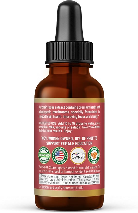 Herbal Goodness Brain and Focus Supplement 1oz, Gingko and Lion's Mane