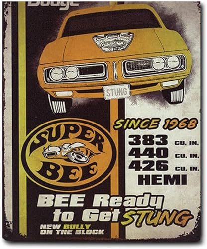 Bundle - Letrero de estaño retro de Dodge Super Bee Stung - Letrero de metal de inspiración vintage completo con tornillos para colgar para exhibir