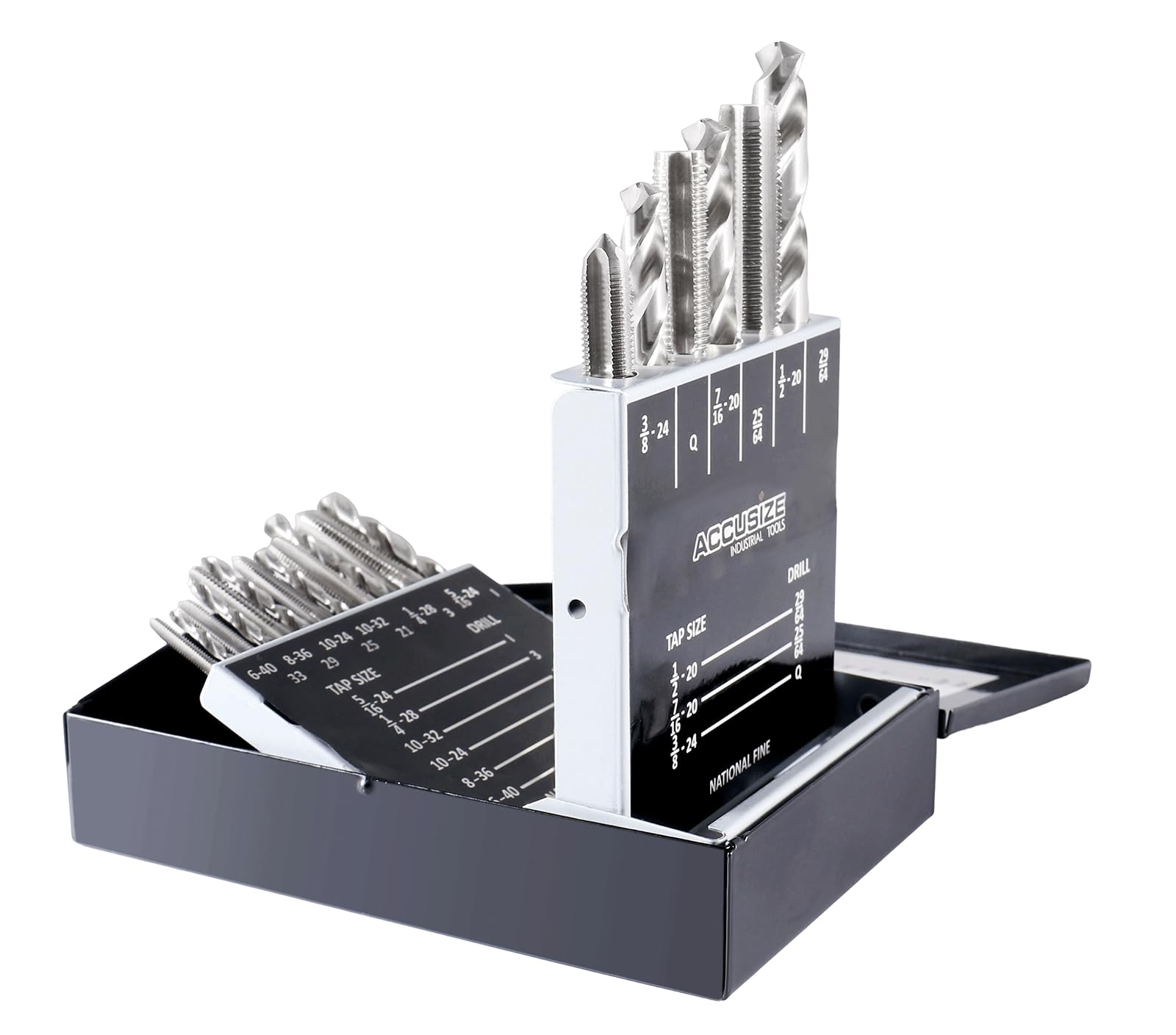 accusize – 18 pcs/Set h.s.s. Tap & Drill Set, UNF en caja de metal, 0001 – 0050