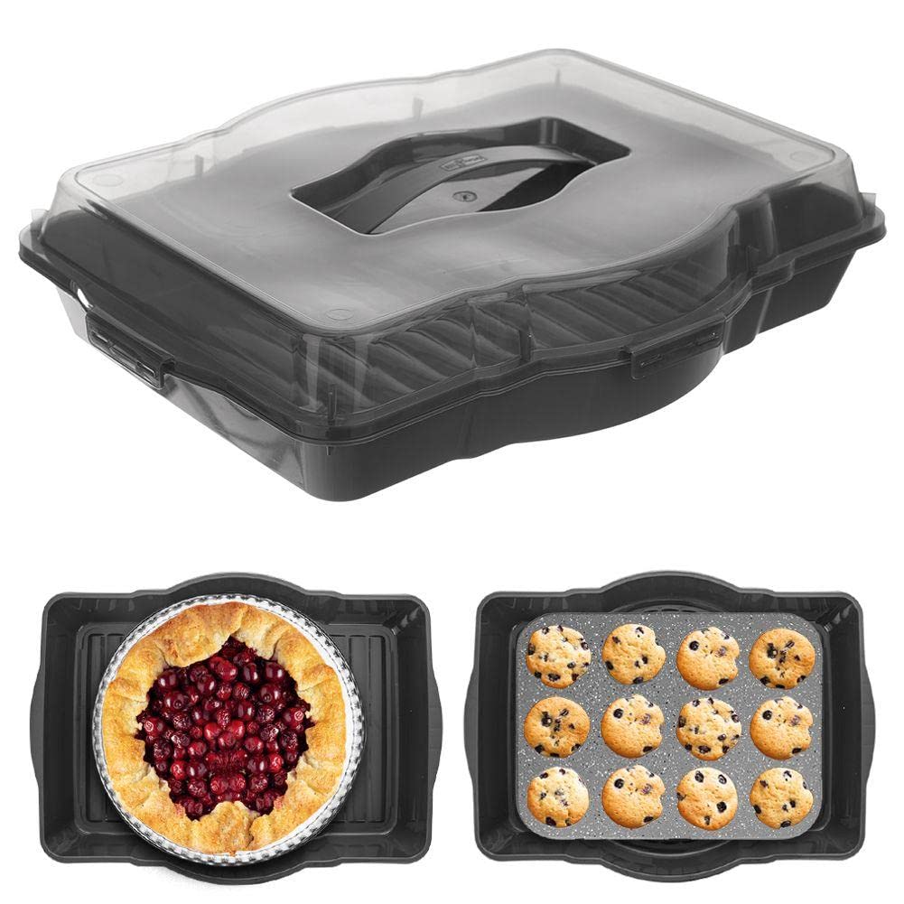 orion group Contenitore da cucina per il trasporto degli alimenti | con coperchio, maniglia per torte, 45 x 35 x 9,5 cm