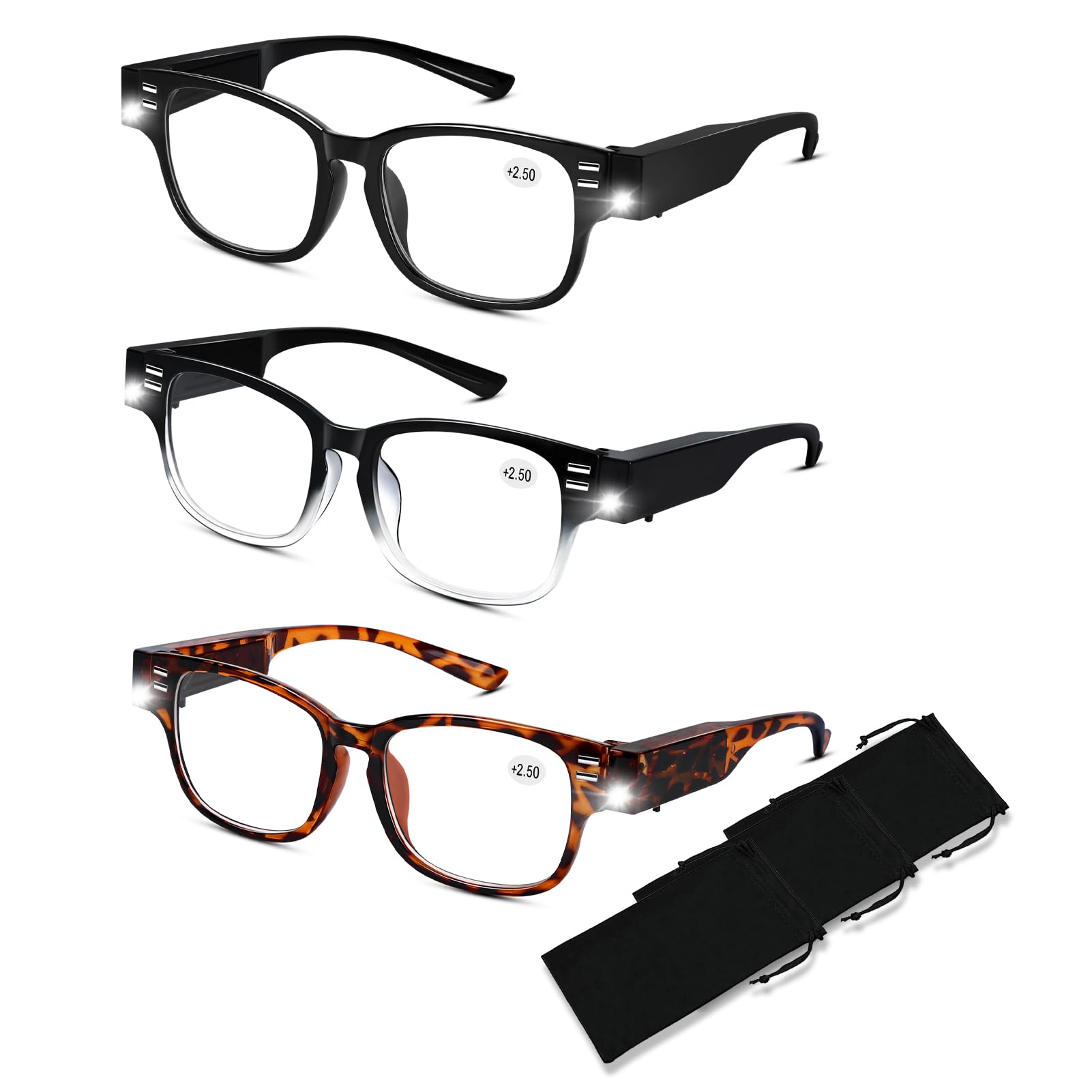 Magnifying Glasses with Light Reading Glasses with Lights and Magnifier  Bright LED Readers with Lights Blue Light Blocking Magnifying Eyeglasses