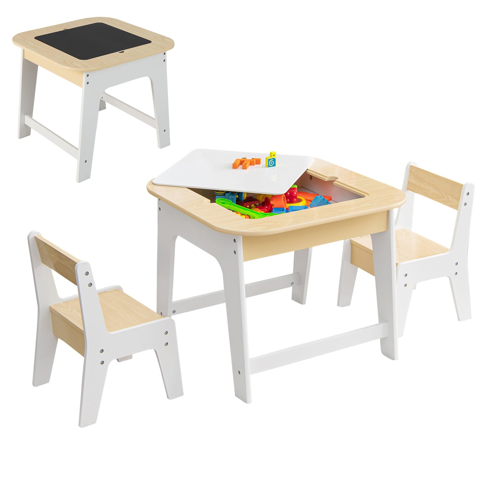 Table Enfant Avec Chaise LIFEZEAL - Plateau Double Face Craie/aimant, Rouleau De Papier, Rangement - Bois Pin, Charge 30/50 Kg