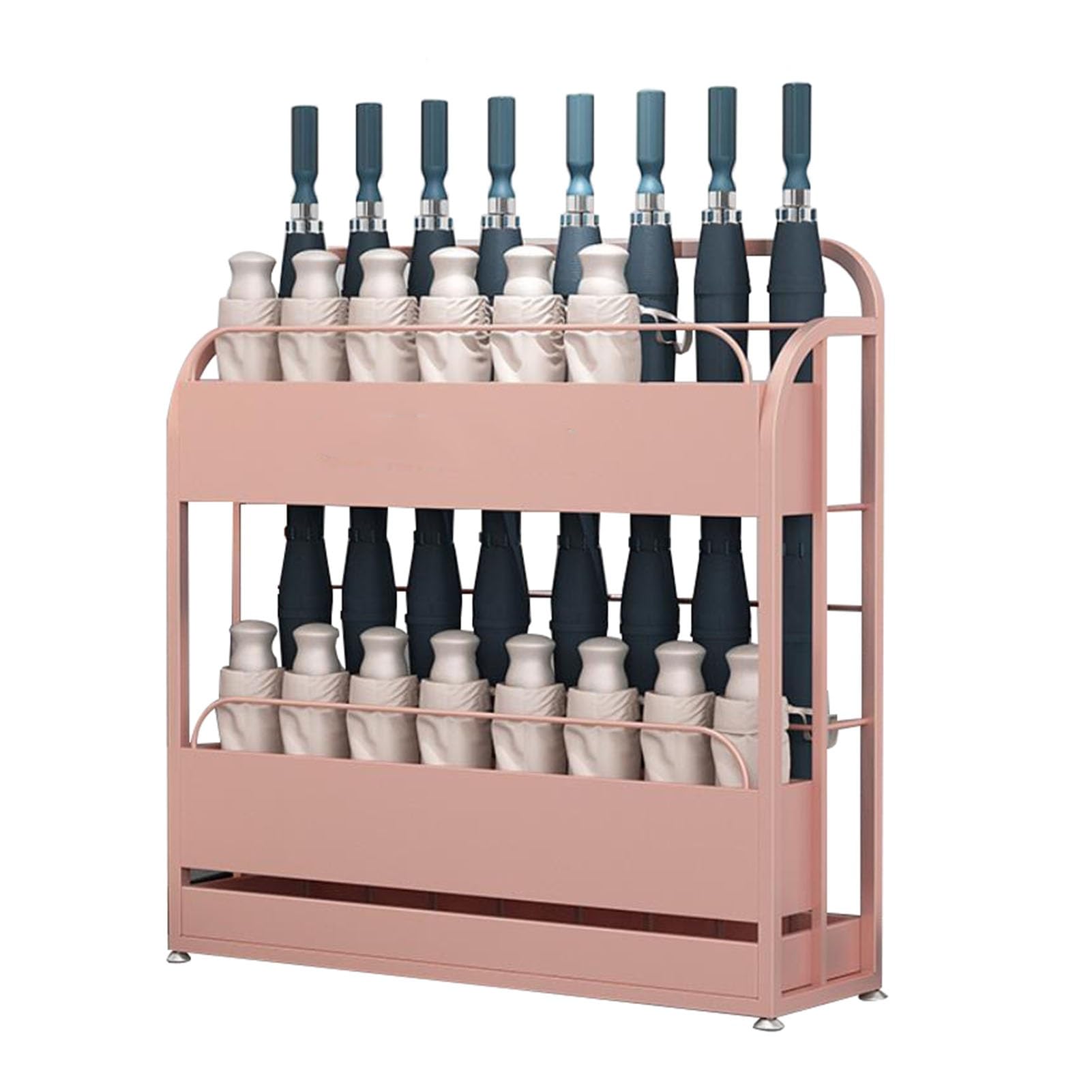 GHHVFEC Metal Umbrella Stand with Independent Drainage Tray, Ideal for Home, Hotel, Office, Café, Entryway - Holds 3 Umbrellas, Stylish Pink Design, 39.4x9.8x27.6in