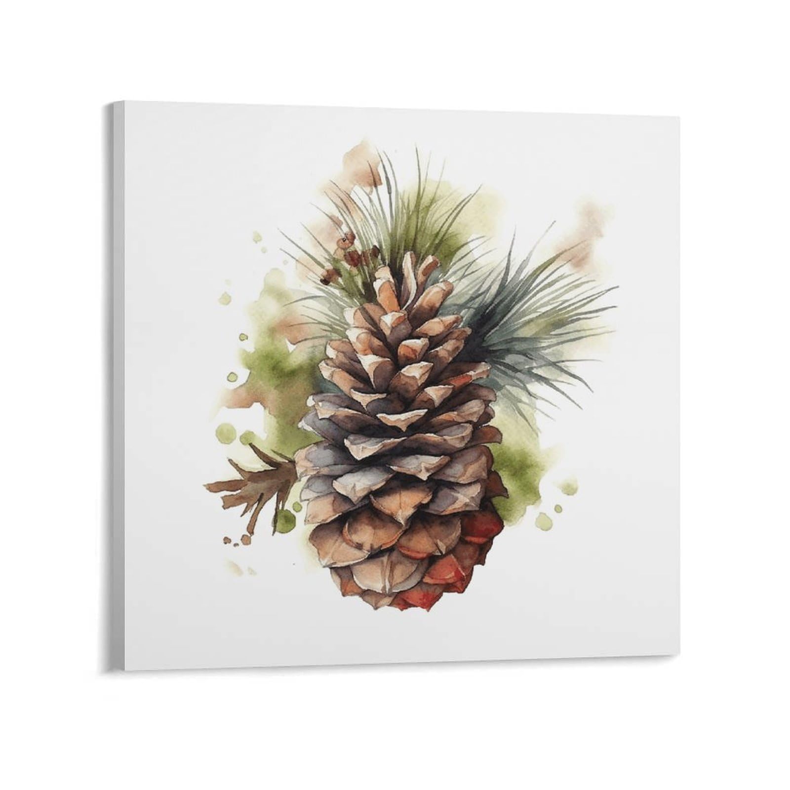 KLOPH Watercolor Pine Cone Canvas Wall Art for Living Room 08x8inch Modern Artwork Painting for Bathroom Hanging Canvas Prints Aesthetic Wallart for Bedroom Kitchen Office Wall Decor