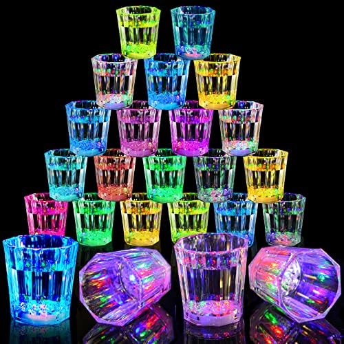 24 Pack Light Up Cups LED Flash Shot Glasses for Party Favors Supplies Adults Guests Glow In The Dark Neon Shot Glasses Fun Plastic Party Cups for Birthday, Wedding, Bar, Christmas, Halloween (2 OZ)