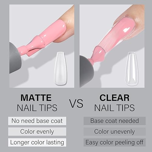 Miniatura 8 de AILLSA Puntas de uñas largas de ataúd, puntas de uñas de gel suave mate mejoradas, sin archivar, 240 puntas de gel preformadas, puntas de uñas
