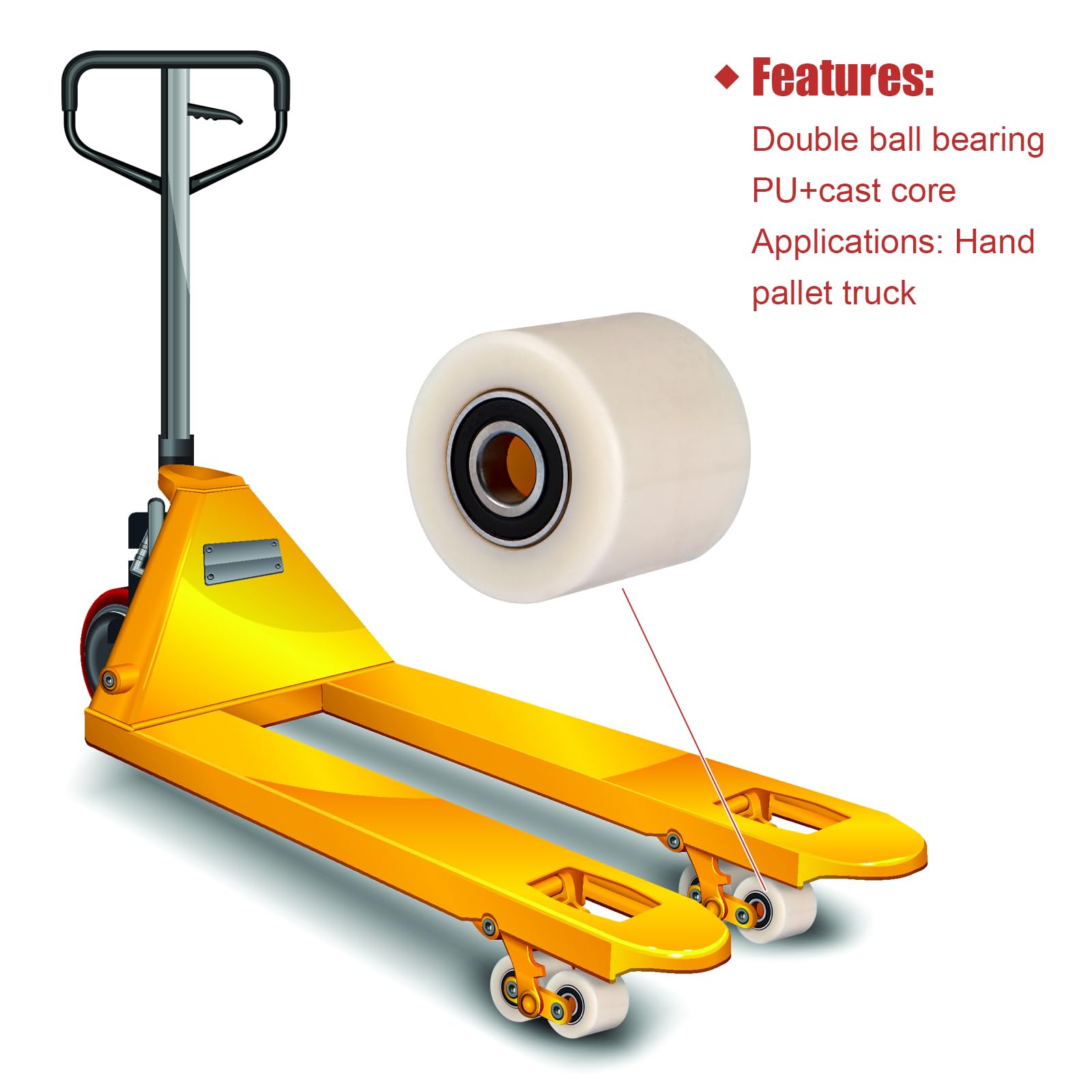 DAJAVE Lot de 4 roulettes de transpalette polyamide nylon 80 x 70 mm roue de transpalette en polyuréthane, avec roulement à billes pour transpalette, roulettes de rechange, charge maximale 1000 kg