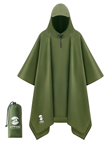 SaphiRose Hooded Rain Poncho Waterproof Raincoat Jacket for Men Women