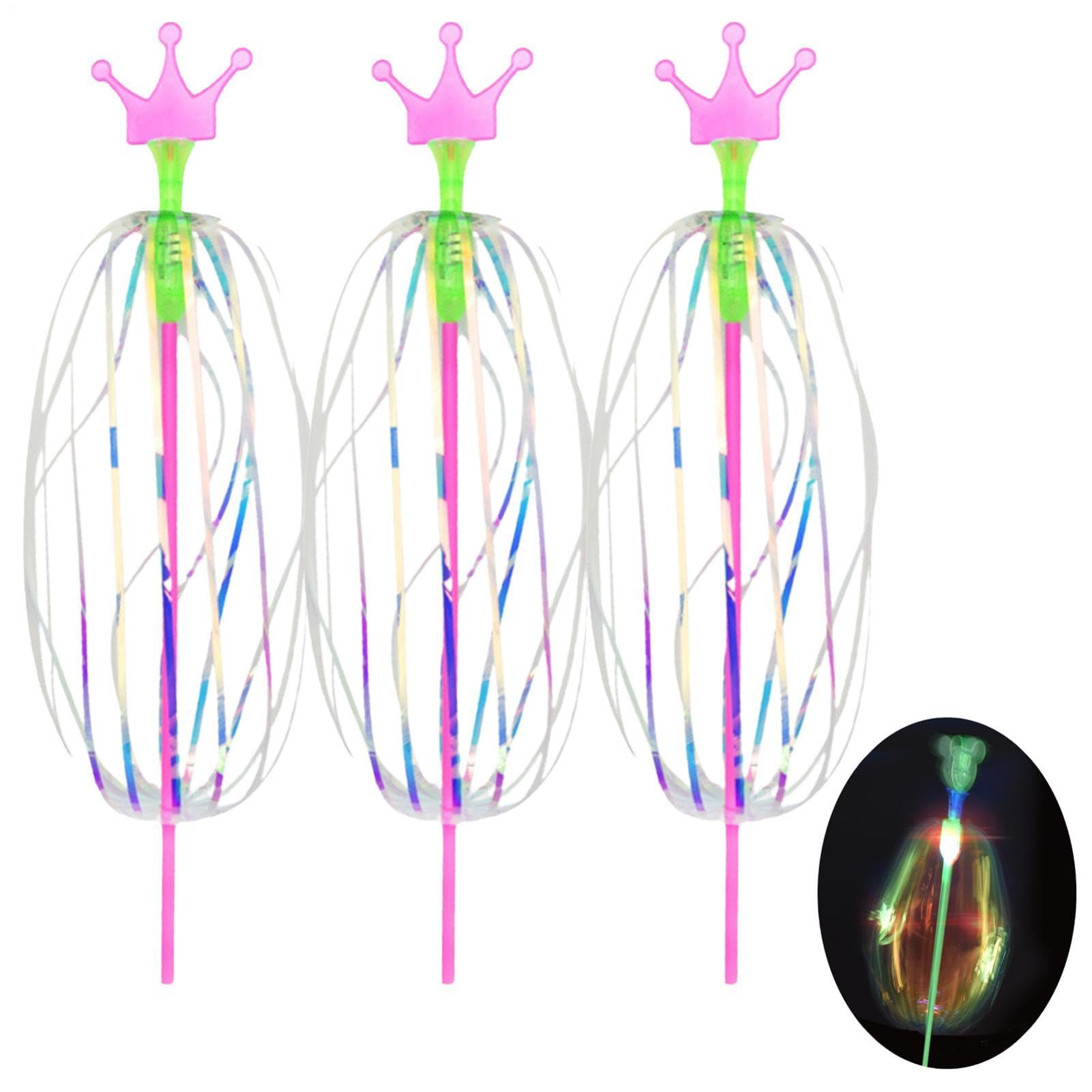 3PCS Rainbow Twirler Spinner, 13.58in Light up Party Bubble Wand Sticks, Magic Handheld Spinner for Party Festivals and Funny Attractive Night