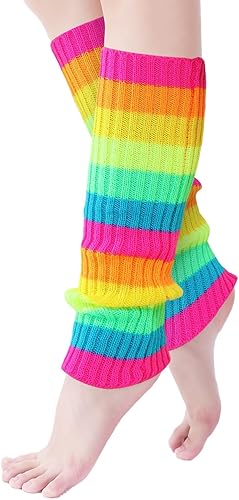 Calentadores de piernas de los años 80 para mujer, colores neón vibrantes, calentadores de piernas para niños, añade un toque de color a tu ropa de