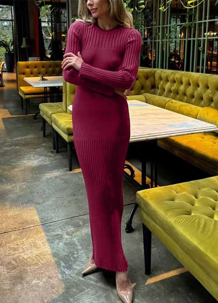 chouyatou Women's 2026 Fall Winter Sweater Dresses Crewneck Long Sleeve Rib Knit Midi Long Bodycon Dress - Image 2