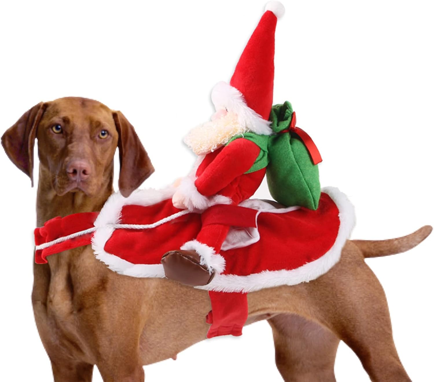 BAMY Santa Claus Dog Riding Costume Christmas Pet Cowboy Clothes Funny Cat Apparel for X-mas Party Dress up (XL (Chest Circumference 28.7-32.3in))