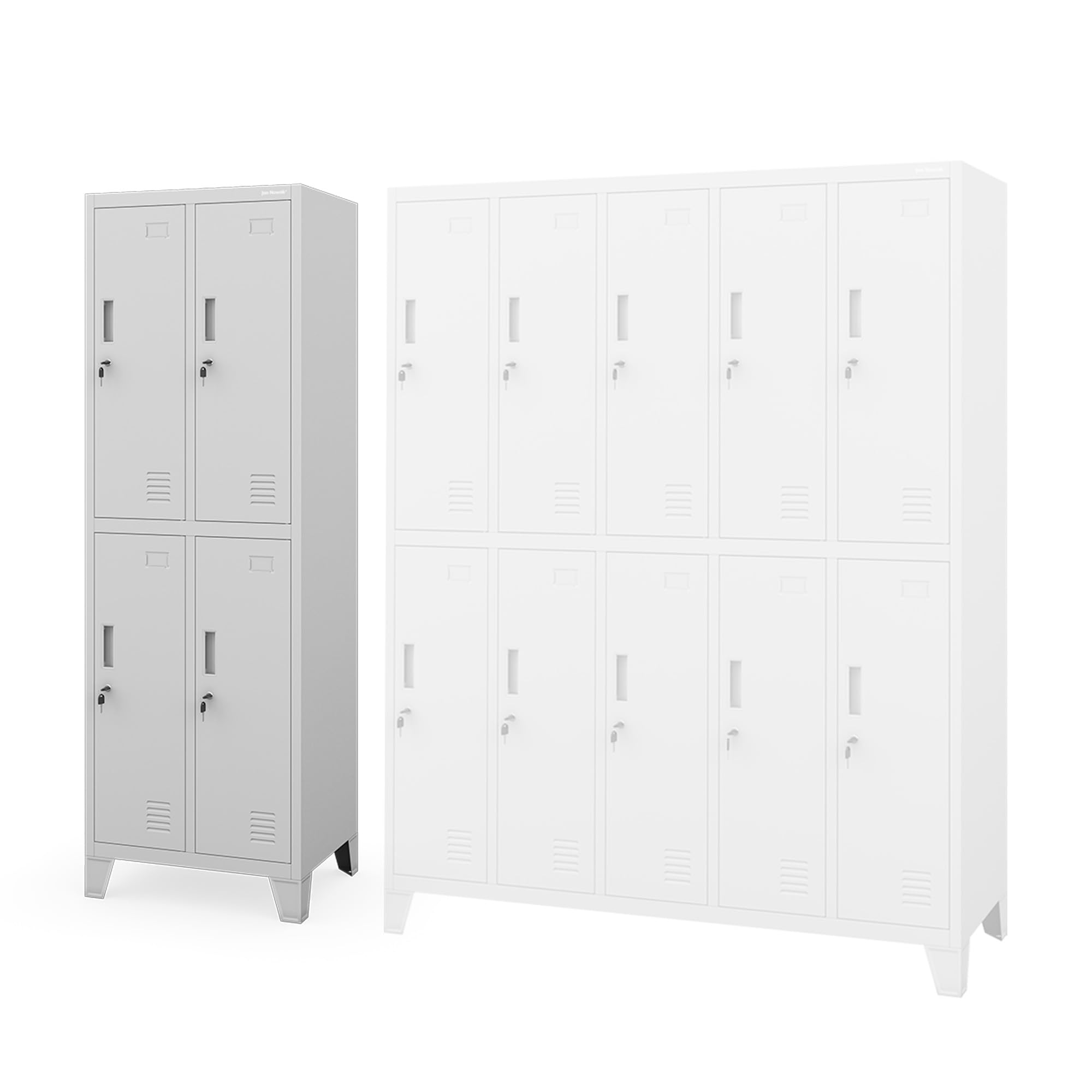 Jan Nowak Spind Metall Schliessfachschrank 4 Fächer Metallschrank abschliessbar 56 x 172 x 45 cm Sozialschrank mit Belueftung Kleiderstange Personalspind