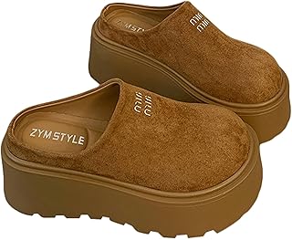 [ＷＡＮＳＨＩＸ] スリッポン スエード 厚底 踵なし レディース サンダル 身長アップ 安定感 美脚 カジュアル 軽い 滑り止め ゴムソール 防寒 履きやすい スノーブーツ 防寒 6cm ラウンドトゥ y2k 無地シューズ