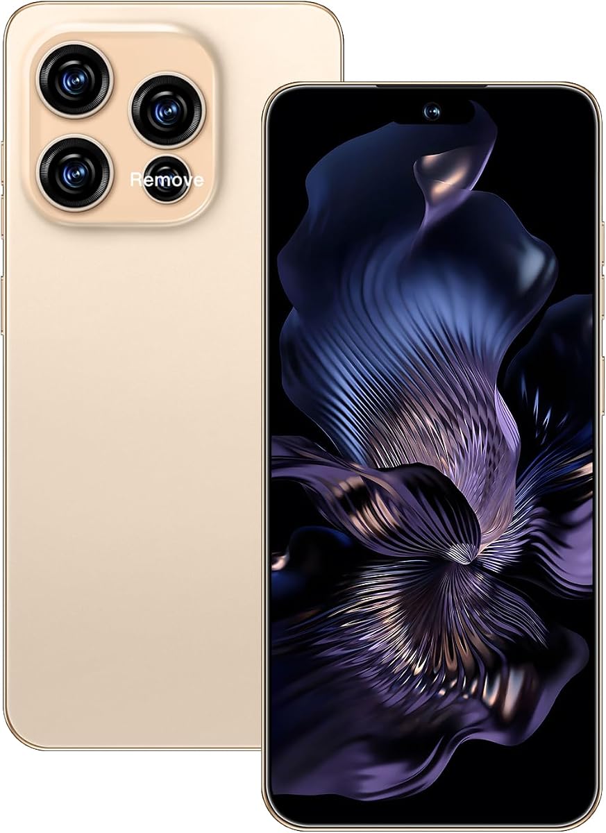 16PM 5G Smartphone desbloqueado, 12GB+512GB 7000mAh Teléfono celular completo para Android 14, teléfono celular desbloqueado con pantalla HD de 6.99", cámara dual de 68MP+108MP/Dual SIM/huella digital (dorado)