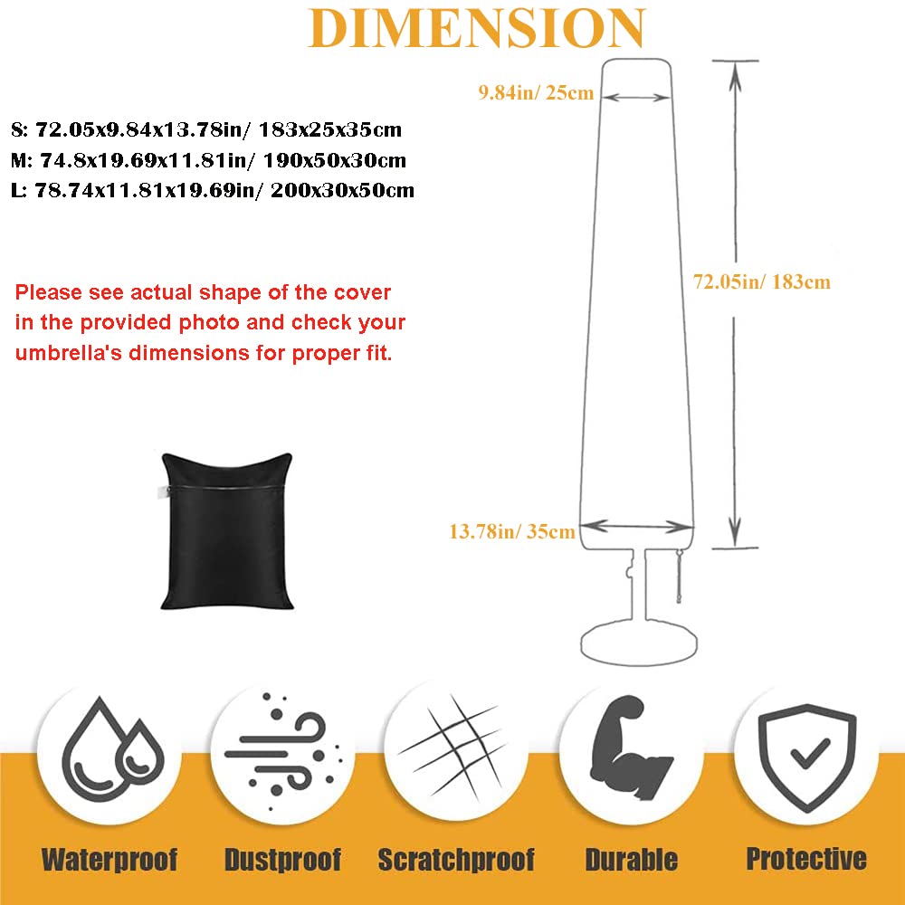 Patio Umbrella Cover Waterproof Hanging Patio Offset Umbrella Cover Outdoor Cantilever Market Umbrella Parasol Covers for Garden Yard Backyard Pool (Market Umbrella- 78.74in)