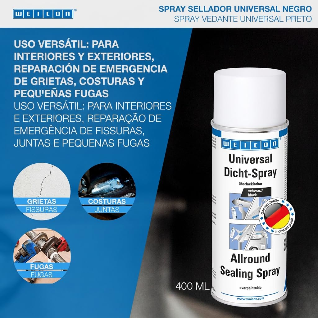 WEICON Spray Sellador Universal | 400 ml | Sellado impermeable para uso interior y exterior | Negro
