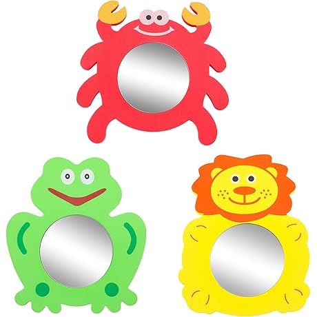 3 Pieces Bath Foam Toys Mirror Cartoon Animal Mirror Bath Toy for...