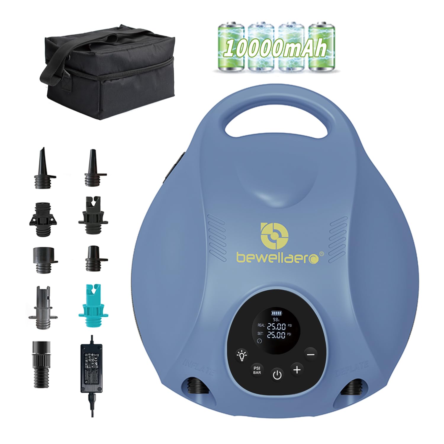 25PSI Cordless Sup Air Pump Rechargeable Paddle Board Pump with 10000mAh Battery/Auto-Off, Electric Portable Inflator & Deflator for Inflatable Stand Up Paddleboards Kayak Boats