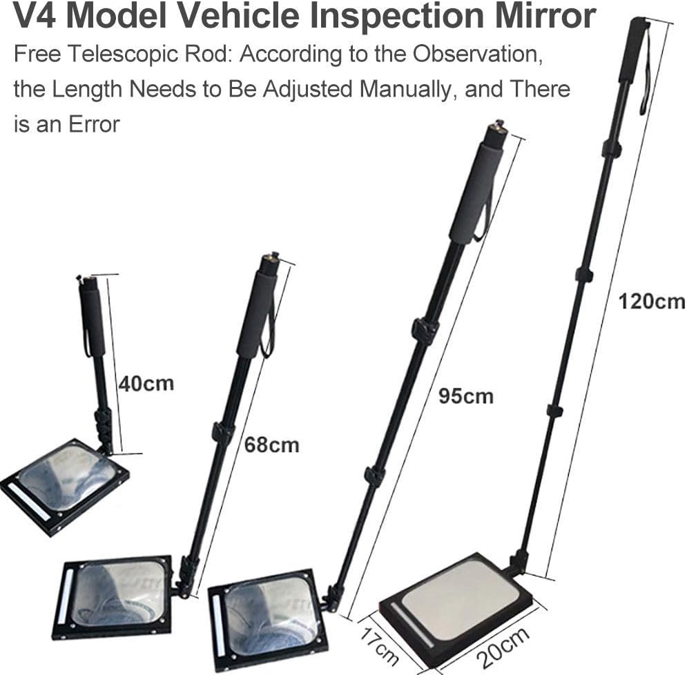 Telescoping Inspection Mirrors Home Care Under Vehicle Inspection Mirror-with LED Light, Underbody Inspection Mirror - Adjustable Retractable Handle, Rechargeable,High-Definition A