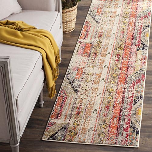 SAFAVIEH Monaco Collection Runner Rug - 2'2" x 22', Light Grey & Multi, Boho Chic Tribal Distressed Design, Non-Shedding & Easy Care, Ideal for High Traffic Areas in Living Room, Bedroom (MNC222G)