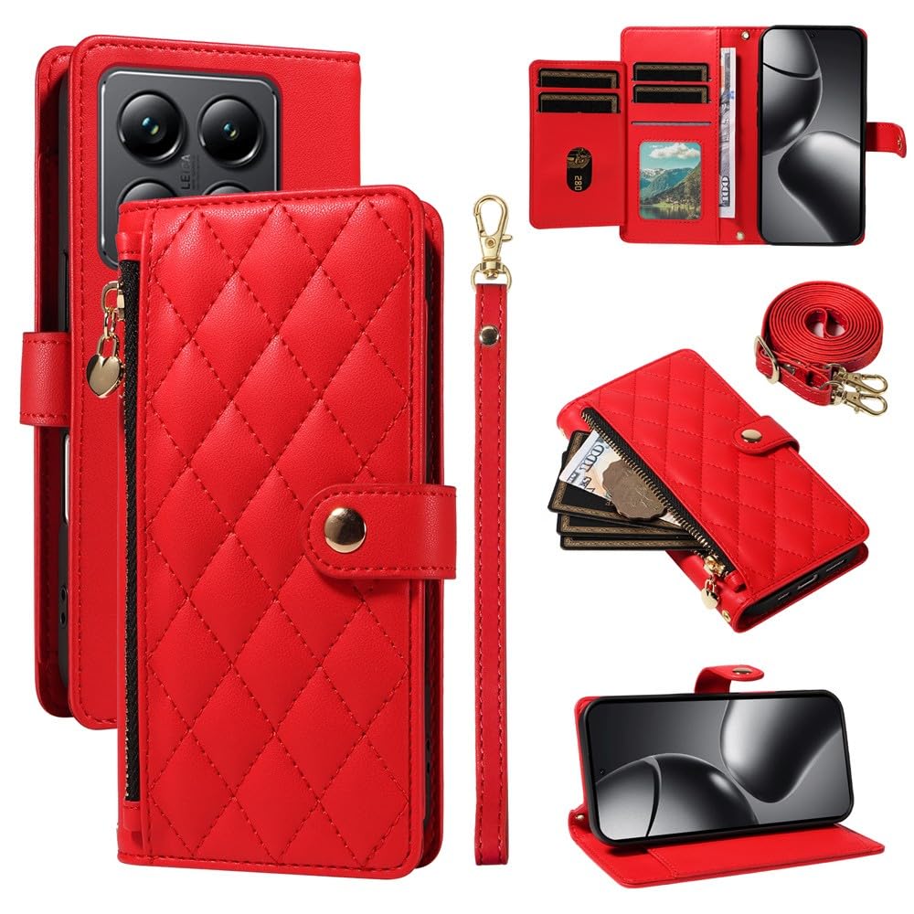 Coque en cuir rouge Samsung Galaxy A54 5G étui portefeuille haut de gamme zippé - 8