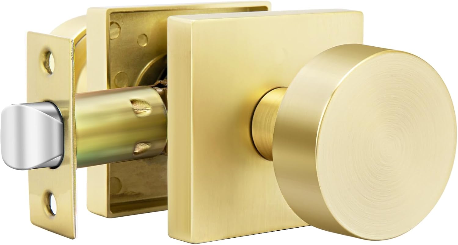 goldenwarm gold door knob closet, zinc alloy square ball brushed gold passage door knob for hallways, kitchens, heavy duty passage door knobs bulk - modern & stylish(1 pack) 1 pack passage brushed gold