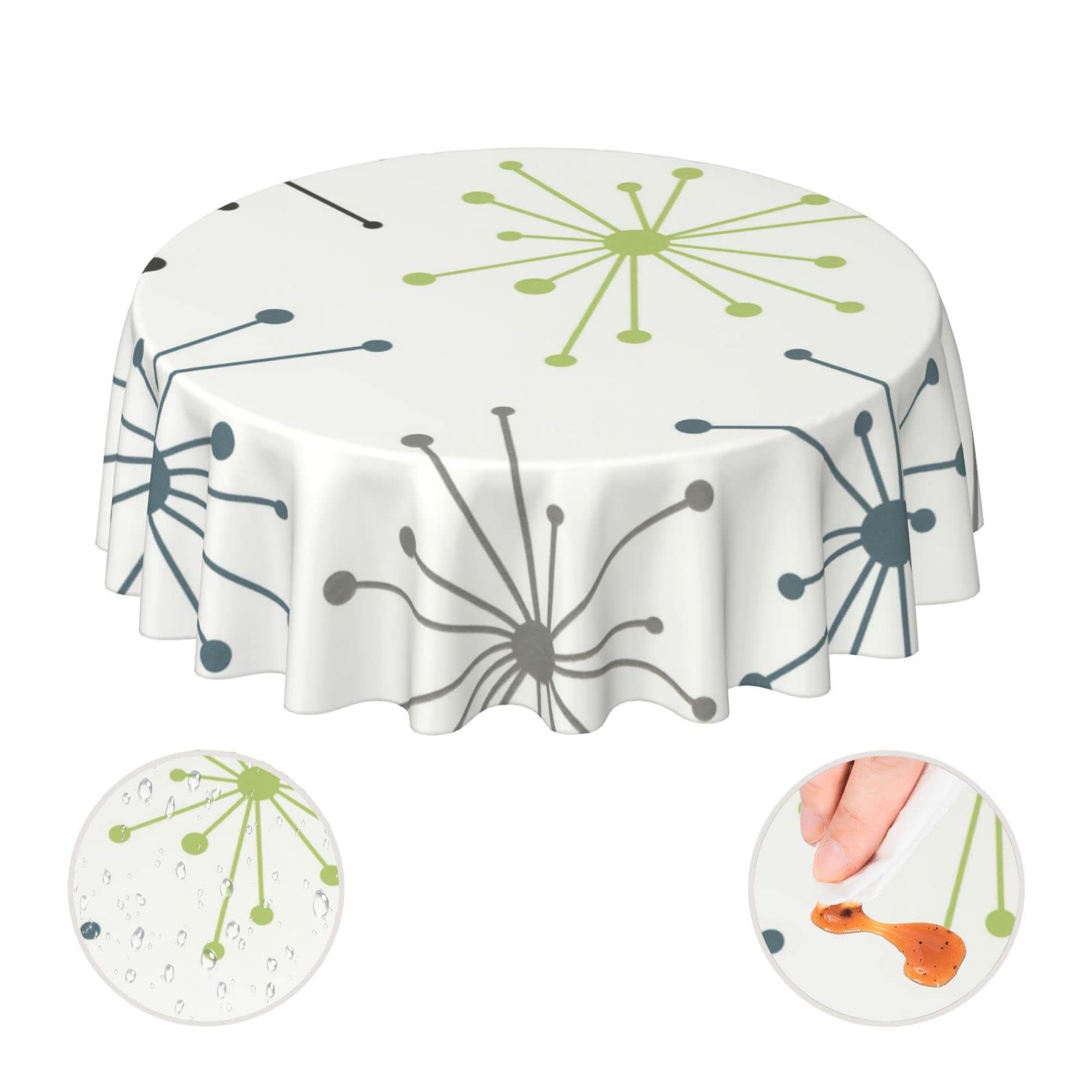 YETTA YANGMid Century Modern White Pot Dot Black and White Art Waterproof Picnic Patio Party Round Table Cloth Cover 60 Inch Circular Tablecloth for 20-47 Inch Home Dining Room Kitchen Decor