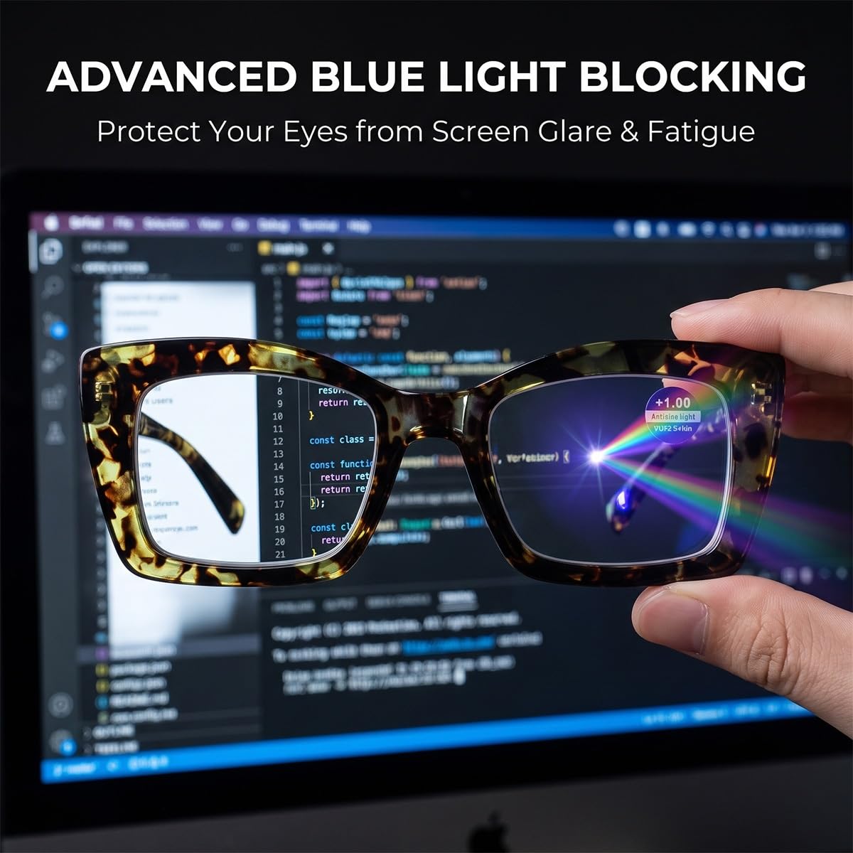 Gafas de Lectura para Hombre y Mujer, Gafas Presbicia Cuadradas Luz Azul