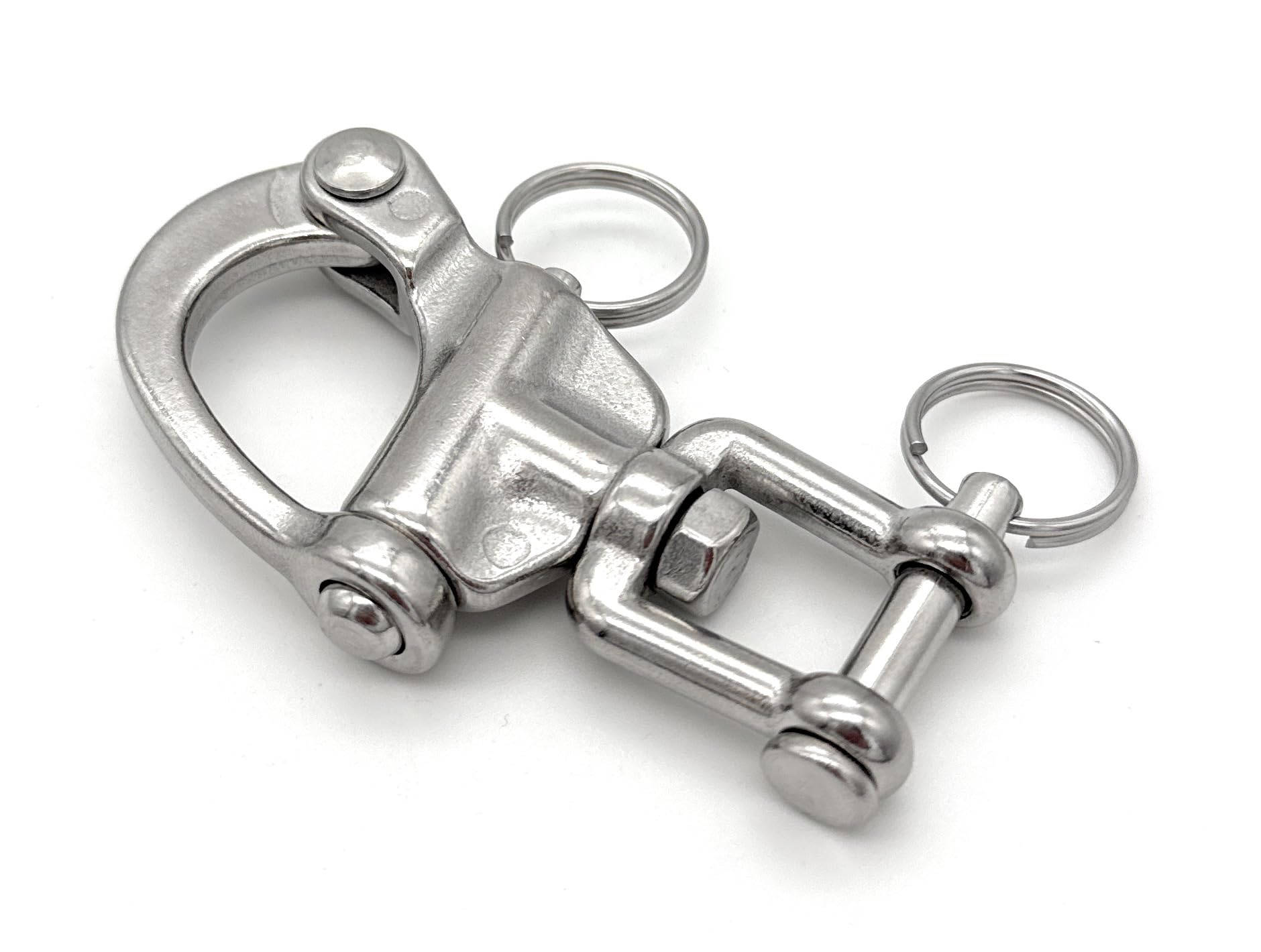 Schnappschäkel mit Wirbelschäkel, Edelstahl V4A AISI316, Größe Wählbar 68-128mm Unverlierbarer Verschluss, Marine-Qualität (2 Stück, 68mm)