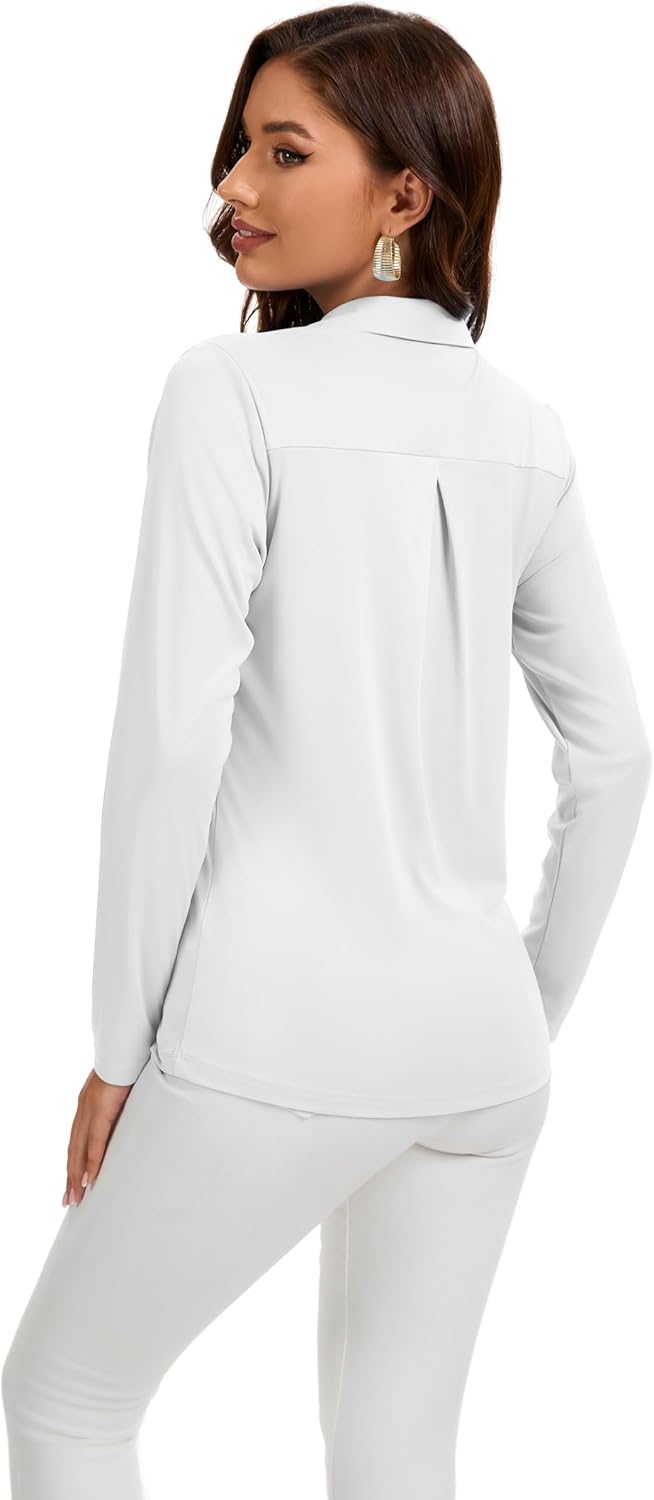 Women's V-Neck Polo Shirts Long Sleeve Quick Dry UPF 50+ Sun Protection Business Casual Collared Tops Trendy Loose - Image 4