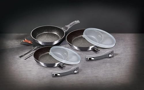 Berlinger Haus 5-Piece Marble Coating Smart Lid Frypan Set - Carbon Pro