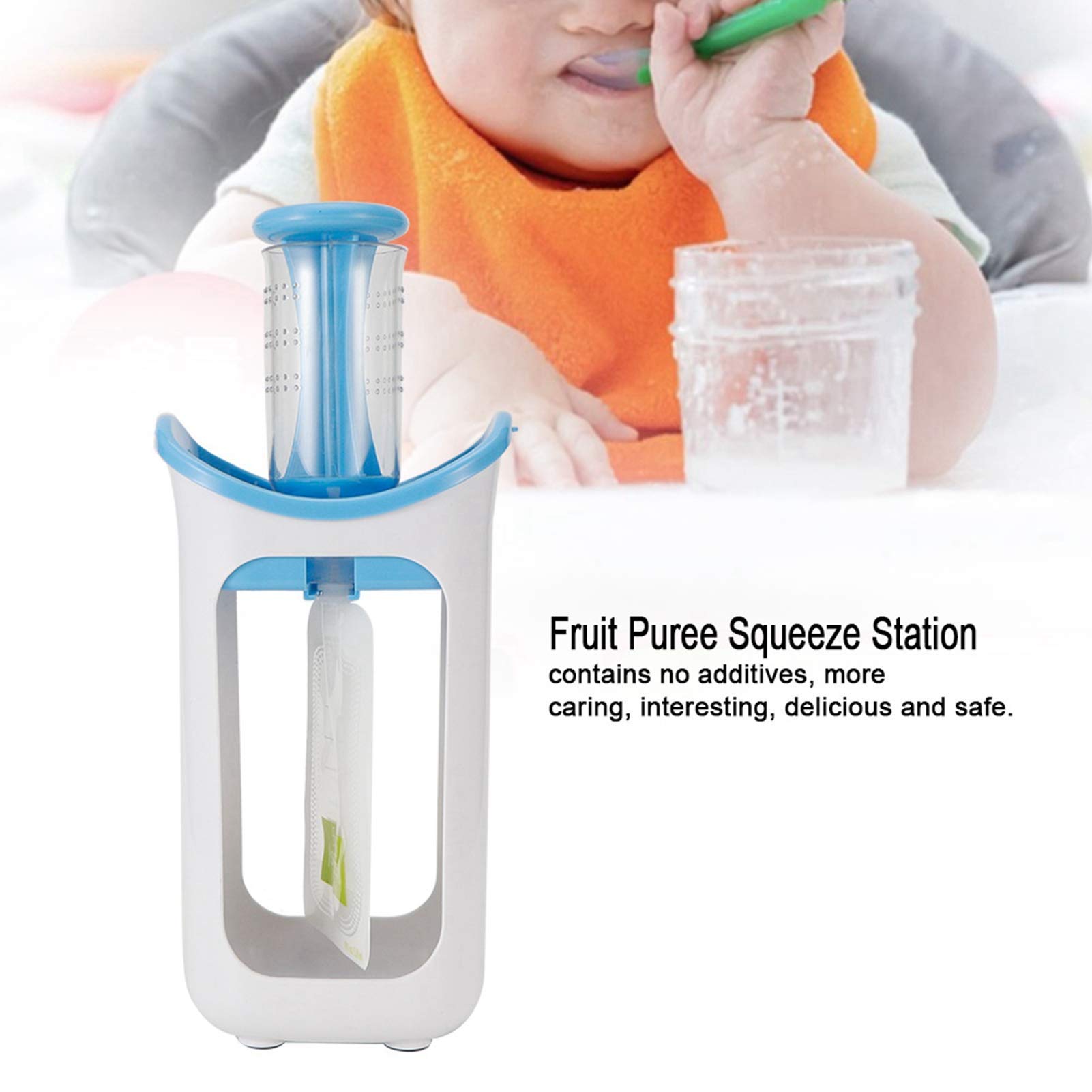 Station de Compression Saine et Sûre, Station de Compression de Nourriture pour Bébé Presse-Aliments Portable à Base Antidérapante avec 10 Pochettes Accessoire de Cuisine pour la Maison (Blanc)