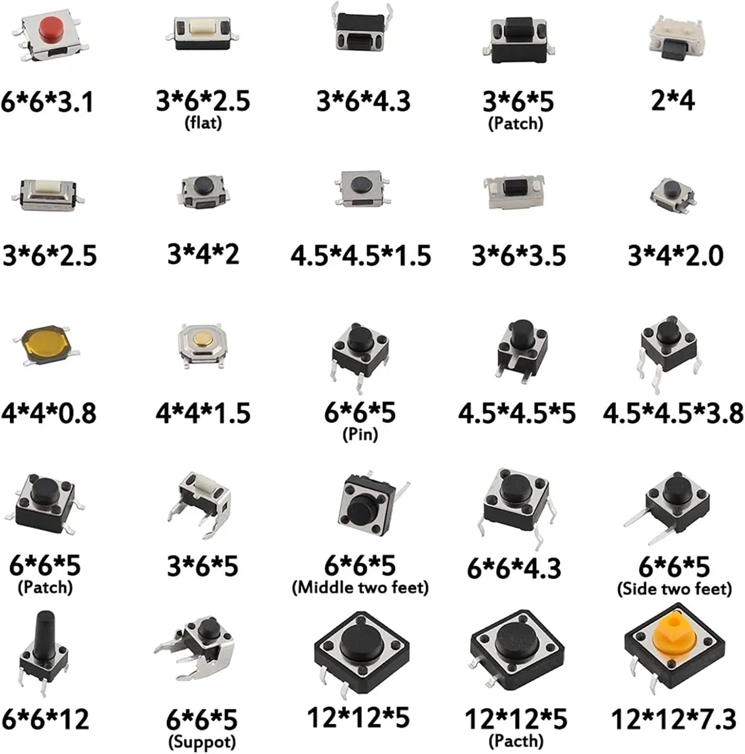125PCS Switch Kit - 25 Varieties of Push Buttons, Tactile Switches for DIY, Home, and Toys (DIP & SMD)