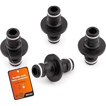 Mivos 4 x hose connector made of 90% recycled plastic double plug for garden hoses hose coupling for connecting two water hoses hose connector