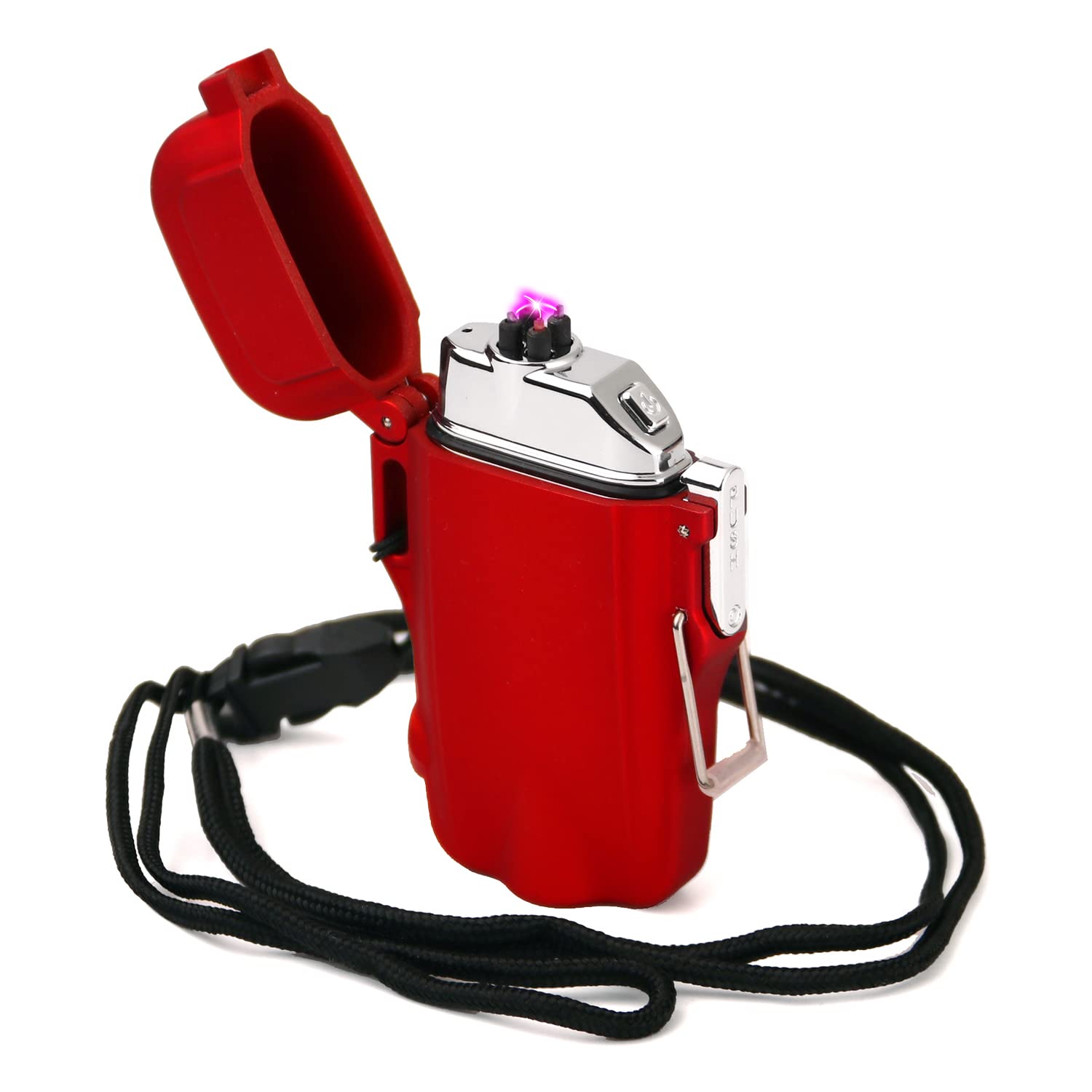 No-logo Hefeiyu Electric Lighter Rechargeable USB, Dual Arc Lighters, Waterproof with Flashlight, Flameless Windproof for Camping Hiking Outdoor Adventure(Red)