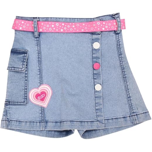 Girls Denim Skort with Star Print, Casual Bottoms