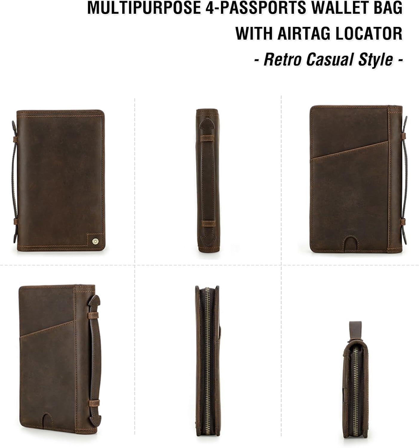 Top Grain Leather Travel Passport Wallet Holder Case for Man & Woman, Handmade for 4 Passports & Multi Cards, RFID Blocking Large Capacity for Cards/Passports/Tickets/AirTag, Matte Coffee - Image 8