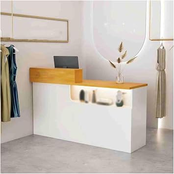 Reception Desk L-Shap Cashier Front Desk Office Reception Desk Welcome Reception Unit Retail Counter For Checkout Front Counter Desk With Lockable Drawer For Salon Clothing StorePlatinum wood,RIGHT_8