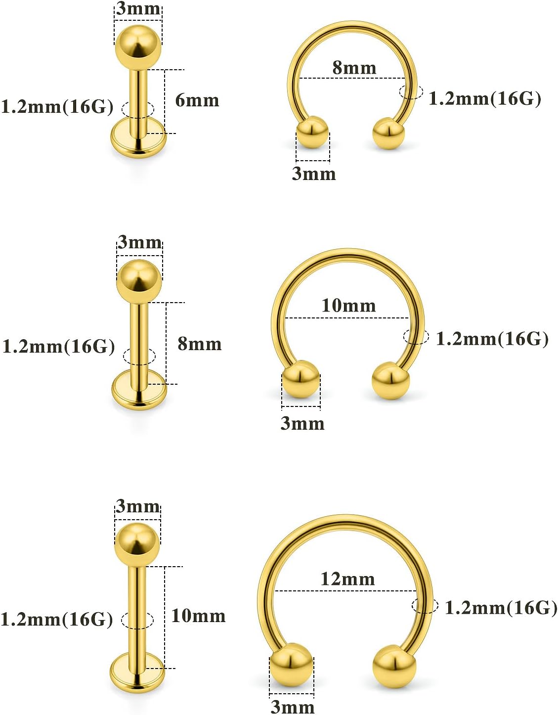 Lip Rings 18PCS Labret Jewelry Monroe Lip Ring Medusa Piercing Jewelry 16G Helix Earring Daith Hoop Earring Tragus Cartilage Studs Surgical Steel Piercing Jewelry for Women Men
