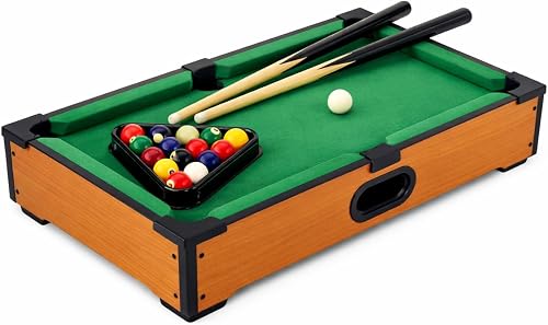 AL 20-Inch Wooden Tabletop Mini Billiards Pool Table Set with 2 Cues