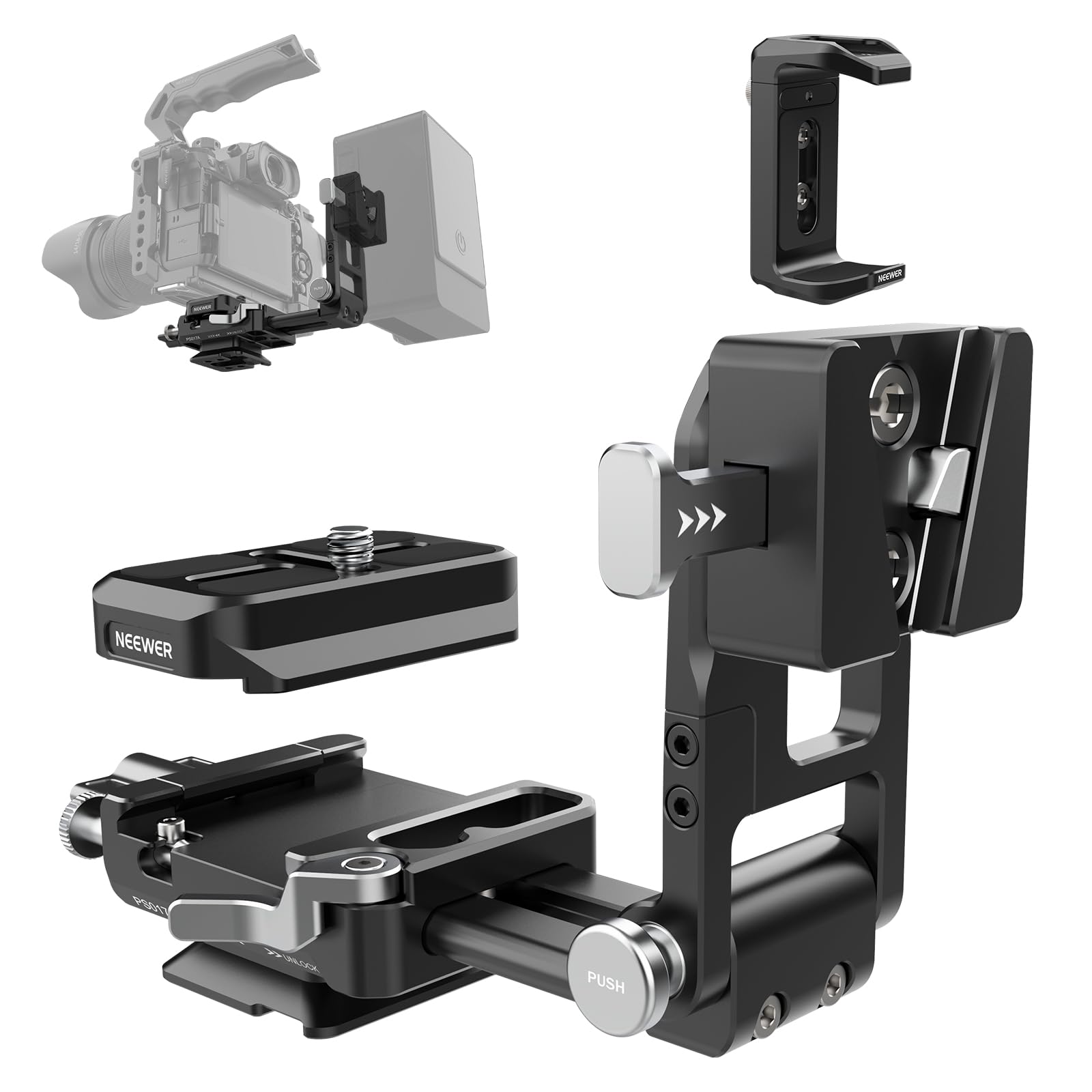 NEEWER V Mount Battery Plate with Arca Type QR Plate, Portable Charger Holder, Foldable V Lock Adapter for NEEWER PS099E, Compatible with DJI RS4 RS3 Gimbal Camera Cage Video Rig Accessories, PS017A