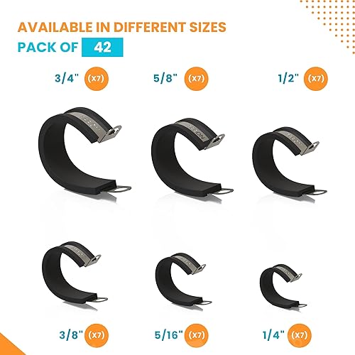 Miniatura 4 de 42 abrazaderas de cable  Abrazaderas de poste de goma de acero inoxidable 304  Abrazaderas de alambre en 6 tamaños 14 pulgadas, 516 pulgadas, 38