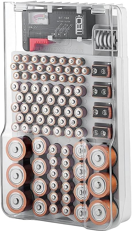Battery Organizer Storage Case with Tester, Stores & Protects Up to 93 Batteries Various Sizes for AAA, AA, 9V, C ，D and Flat Batteries Size and Battery Tester（Batteries are Not Included）